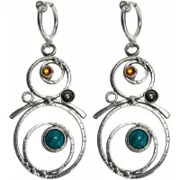 Charme Bijoux Klem oorbellen- cirkels -turquoise-oranje -steentje-geen gaatje-