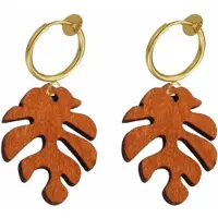 Charme Bijoux Klem oorbellen- roest bruin- hout- Tak- goudkleurig-geen gaatje-