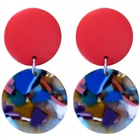 Charme Bijoux Clip oorbellen- rood -hout- epoxy- gekleurd-geen gaatje-