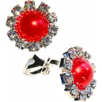 Charme Bijoux Klem oorbellen Rood strass zilverkleur 1.5 cm