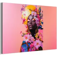 MuchoWow Aluminium schilderij 30x20 cm - Wanddecoratie metaal - Kleurrijk - Bloemen - Vrouw - Zon - Metalen muurdecoratie woonkamer - Decoratie industrieel - Foto op dibond - Industriële accessoires slaapkamer