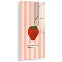 MuchoWow Glasschilderij 20x40 cm - Schilderij acrylglas - Aardbei - Strepen - Minimalistisch - Rood - Foto op glas - Muurdecoratie woonkamer - Wanddecoratie slaapkamer - Schilderijen