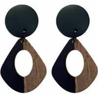Charme Bijoux Clip oorbellen- Bruin- hout- zwart- epoxy-geen gaatje-