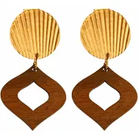 Charme Bijoux Klem oorbellen- Bruin -hout- goudkleurig-geen gaatje-
