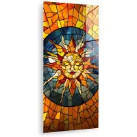 MuchoWow Glasschilderij 60x120 cm - Schilderij acrylglas - Mozaïek - Zon - Geel - Cirkel - Foto op glas - Muurdecoratie woonkamer - Wanddecoratie slaapkamer - Schilderijen