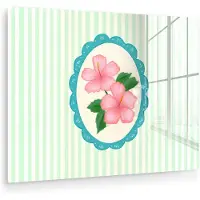 MuchoWow Glasschilderij 40x30 cm - Schilderij acrylglas - Bloemen - Ovaal - Strepen - Groen - Foto op glas - Muurdecoratie woonkamer - Wanddecoratie slaapkamer - Schilderijen