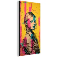 MuchoWow Aluminium schilderij 40x80 cm - Wanddecoratie metaal - Vrouw - Verfstrepen - Gekleurd - Metalen muurdecoratie woonkamer - Decoratie industrieel - Foto op dibond - Industriële accessoires slaapkamer