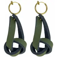 Charme Bijoux Klem oorbellen -groen- leer- goudkleurig -knoop- geen gaatje-