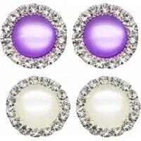 Charme Bijoux 2 Paar-Clip oorbellen-1.5 cm-Kunststof-Paars- Wit