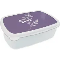MuchoWow Broodtrommel Wit - Lunchbox Tak - Sierlijk - Bladeren - Minimalistisch - Brooddoos 18x12x6 cm - Brood lunch box - Broodtrommels voor kinderen en volwassenen