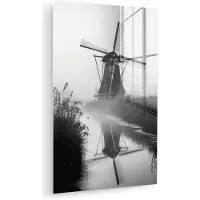 MuchoWow Glasschilderij 80x120 cm - Schilderij acrylglas - Molen - Weerspiegeling - Landschap - Water - Foto op glas - Muurdecoratie woonkamer - Wanddecoratie slaapkamer - Schilderijen