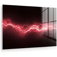 MuchoWow Glasschilderij 150x100 cm - Schilderij acrylglas - Rood - Elektriciteit - Energie - Lijn - Foto op glas - Muurdecoratie woonkamer - Wanddecoratie slaapkamer - Schilderijen