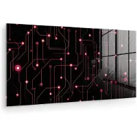 MuchoWow Glasschilderij 40x20 cm - Schilderij acrylglas - Lijnen - Netwerk - Stippen - Rood - Foto op glas - Muurdecoratie woonkamer - Wanddecoratie slaapkamer - Schilderijen