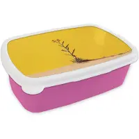 MuchoWow Broodtrommel Roze - Lunchbox Zand - Plant - Geel - Minimalitisch - Brooddoos 18x12x6 cm - Brood lunch box - Broodtrommels voor kinderen en volwassenen