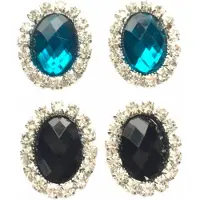 Charme Bijoux 2 paar-Set-Clip Oorbellen-Kunststof-Ovaal-Zwart-midden Blauw