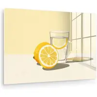 MuchoWow Glasschilderij 30x20 cm - Schilderij acrylglas - Glas - Citroenschijfjes - Geel - Foto op glas - Muurdecoratie woonkamer - Wanddecoratie slaapkamer - Schilderijen