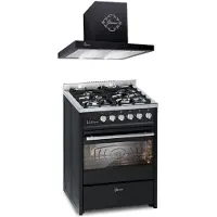 Gurari GCH E 610 BL, gasfornuis vrijstaand 60 cm+GCh 462 BL 6 Prime Afzuigkap 60 cm