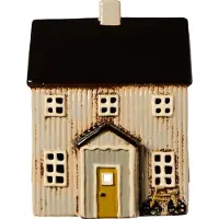 Ib Laursen - Keramieken Huisje - Visby - Beige chalet met zwart dak en fiets - Waxinelichthouder