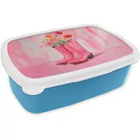 MuchoWow Broodtrommel Blauw - Lunchbox Roze - Bloemen - Cowboy - Brooddoos 18x12x6 cm - Brood lunch box - Broodtrommels voor kinderen en volwassenen