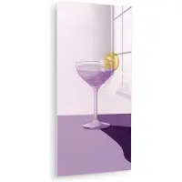 MuchoWow Glasschilderij 80x160 cm - Schilderij acrylglas - Cocktail - Paars - Minimalistisch - Citroen - Foto op glas - Muurdecoratie woonkamer - Wanddecoratie slaapkamer - Schilderijen