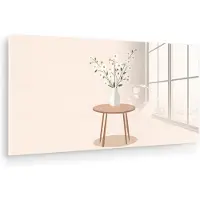 MuchoWow Glasschilderij 80x40 cm - Schilderij acrylglas - Vaas - Bloemen - Madeliefjes - Beige - Foto op glas - Muurdecoratie woonkamer - Wanddecoratie slaapkamer - Schilderijen