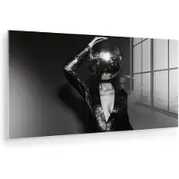 MuchoWow Glasschilderij 160x80 cm - Schilderij acrylglas - Discobal - Gezicht - Glamour - Zwart - Foto op glas - Muurdecoratie woonkamer - Wanddecoratie slaapkamer - Schilderijen