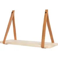 QUVIO Wandplank met leren riemen – Hout – PU leer – 16 x 50 x 25 cm