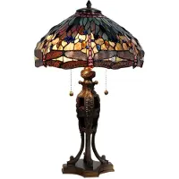 Clayre & Eef Tiffany tafellamp Ø 42x64 cm bruin glas driehoek libelle tiffany