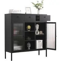 Coemo Ladekast Mein-Regal hoge kast Paris ladenkastje met 3 laden zijkast woonkamer metalen kastplank 2 glazen deuren, vitrinekast voor boeken en decoratie LxBxH ca. 105x35x110 cm