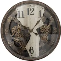 Clayre & Eef Wandklok, diameter 76 cm, hoogte 10 cm, bruinbeige kunststof