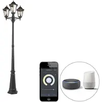 QAZQA Slimme buitenlantaarn zwart 3-lichts incl. WiFi ST64 - New Orleans