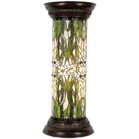 Clayre & Eef Zuil tiffany Ø 31x78 cm wit glas rond bloemen bureaulamp
