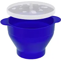 Intirilife Herbruikbare siliconen microgolf popcornmaker, opvouwbare schaal met deksel in Blauw - 24 x 20 x 6 (14.5) cm - Verse popcorn op elk moment zonder gebruik van olie