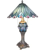 Clayre & Eef Tiffany tafellamp, diameter 40 cm, hoogte 65 cm, blauw, rood glas