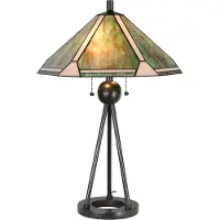 Clayre & Eef Tiffany tafellamp 5LL-6165, groen, Woon-/ Eetkamer, metaal, Tiffany, tafellamp
