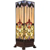 Clayre & Eef Tafellamp 5906 met bont glazen kap, multicolor, Woon-/ Eetkamer, Glas, Tiffany, tafellamp