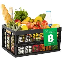 Novaliv Opvouwbare dozen opvouwbaar stabiel 8x 30L Zwart Zwarte manden boodschappenbox opvouwbare dozen set draagbox opbergmanden boodschappenmanden manden opbergkeuken