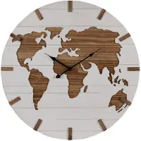 Clayre & Eef Wandklok Ø 60 cm bruin mdf wereldkaart muurklok