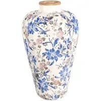 Clayre & Eef Vaas Ø 24x40 cm blauw keramiek bloemen