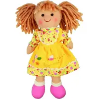 Bigjigs Stoffen Pop Daisy - - Meisjespop met Gele Jurk - 28 cm
