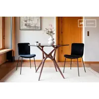 PIB Ronde glazen tafel met donker massief essen voor 4 personen Sylvae