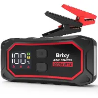 Brixy Jumpstarter voor Auto - 2200A / 16.000 mAH - 4-in-1 Starthulp - LED Zaklamp, SOS Noodlicht en Powerbank - Rood/Zwart