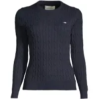 Gant Dames Trui met ronde hals in marineblauwe stretchkatoenen jersey met achten breisel (S), Casual 4800100