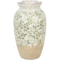Clayre & Eef Vaas Ø 21x37 cm beige keramiek bloemen