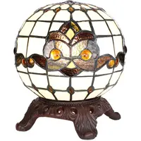 Clayre & Eef Tiffany tafellamp, diameter 20 cm, hoogte 25 cm, wit, zwart glas