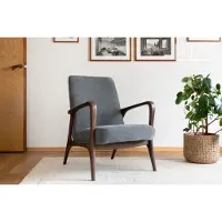 PIB Fauteuil van donker massief essen met grijze stof Eon