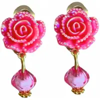 Charme Bijoux Clip oorbellen -Elin -lang -goudkleurig- roze- geen gaatje-