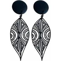Charme Bijoux Clip oorbellen- zwart- hout- filigraan- geen gaatje-