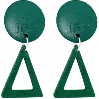 Charme Bijoux Clip oorbellen -groen- hout -driehoek- zilverkleurig-geen gaatje-