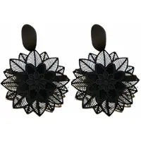 Charme Bijoux Clip oorbellen -zwart- bloem -lang- geen gaatje-